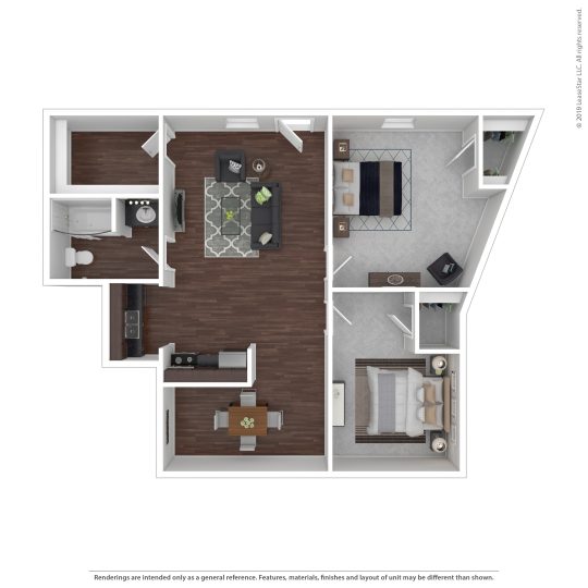 the floor plan of a two bedroom apartment at The Beacon Hill Apartments