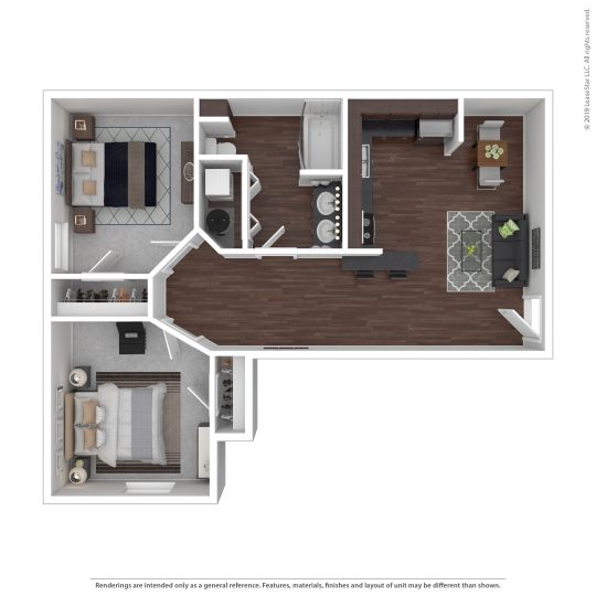 the floor plan of a two bedroom apartment at The Beacon Hill Apartments